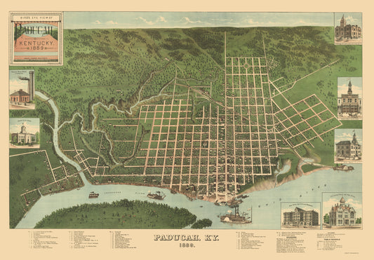 Historic Panoramic View - Paducah Kentucky - Kress 1889 - 23 x 33.09 - Vintage Wall Art