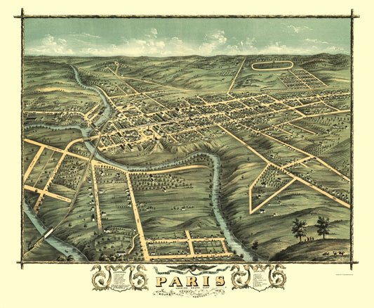 Historic Panoramic View - Paris Kentucky - Ruger 1870 - 23 x 28.00 - Vintage Wall Art