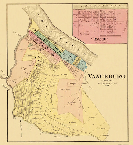 Historic City Map - Vanceburg Concord Kentucky - Hayes  1877 - 23 x 25.06 - Vintage Wall Art