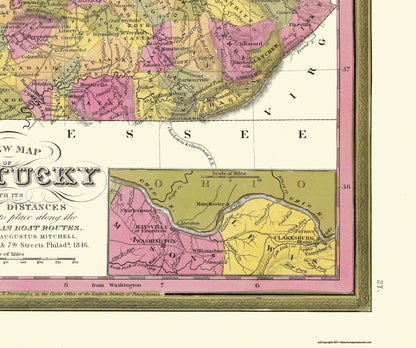 Historic State Map - Kentucky - Mitchell 1846 - 27.5 x 23 - Vintage Wall Art