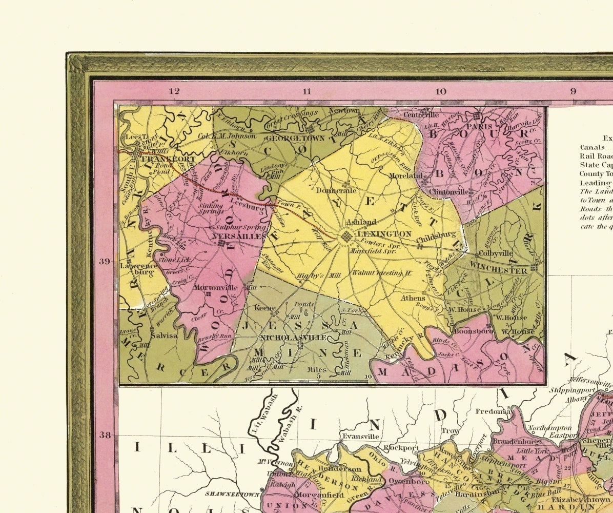 Historic State Map - Kentucky - Mitchell 1846 - 27.5 x 23 - Vintage Wall Art