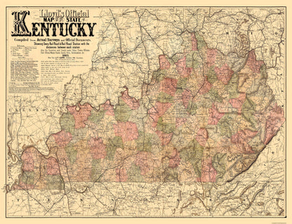 Historic State Map - Kentucky - Lloyd 1862 - 30 x 23 - Vintage Wall Art