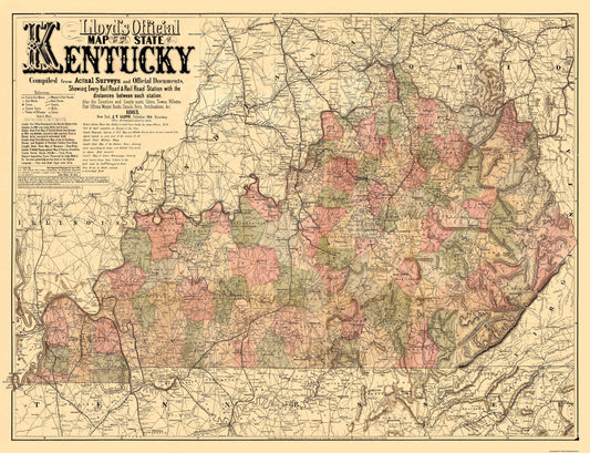 Historic State Map - Kentucky - Lloyd 1862 - 30 x 23 - Vintage Wall Art