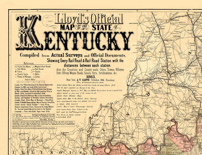 Historic State Map - Kentucky - Lloyd 1862 - 30 x 23 - Vintage Wall Art