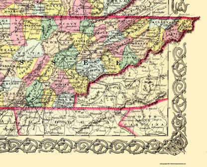 Historic State Map - Kentucky Tennessee - Colton 1856 - 28.5 x 23 - Vintage Wall Art