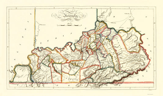 Historic State Map - Kentucky - Gridley 1814 - 23 x 38.85 - Vintage Wall Art