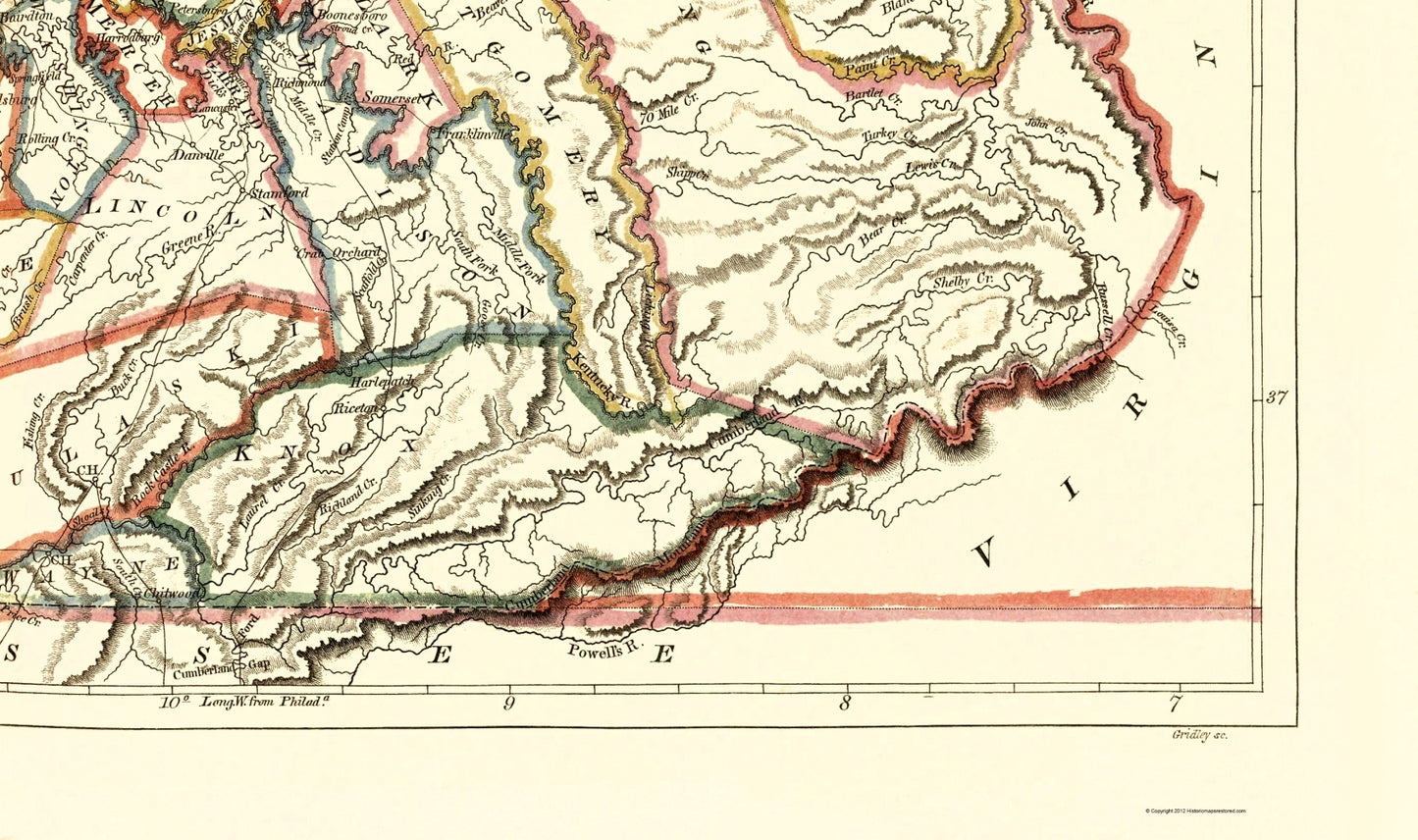 Historic State Map - Kentucky - Gridley 1814 - 23 x 38.85 - Vintage Wall Art