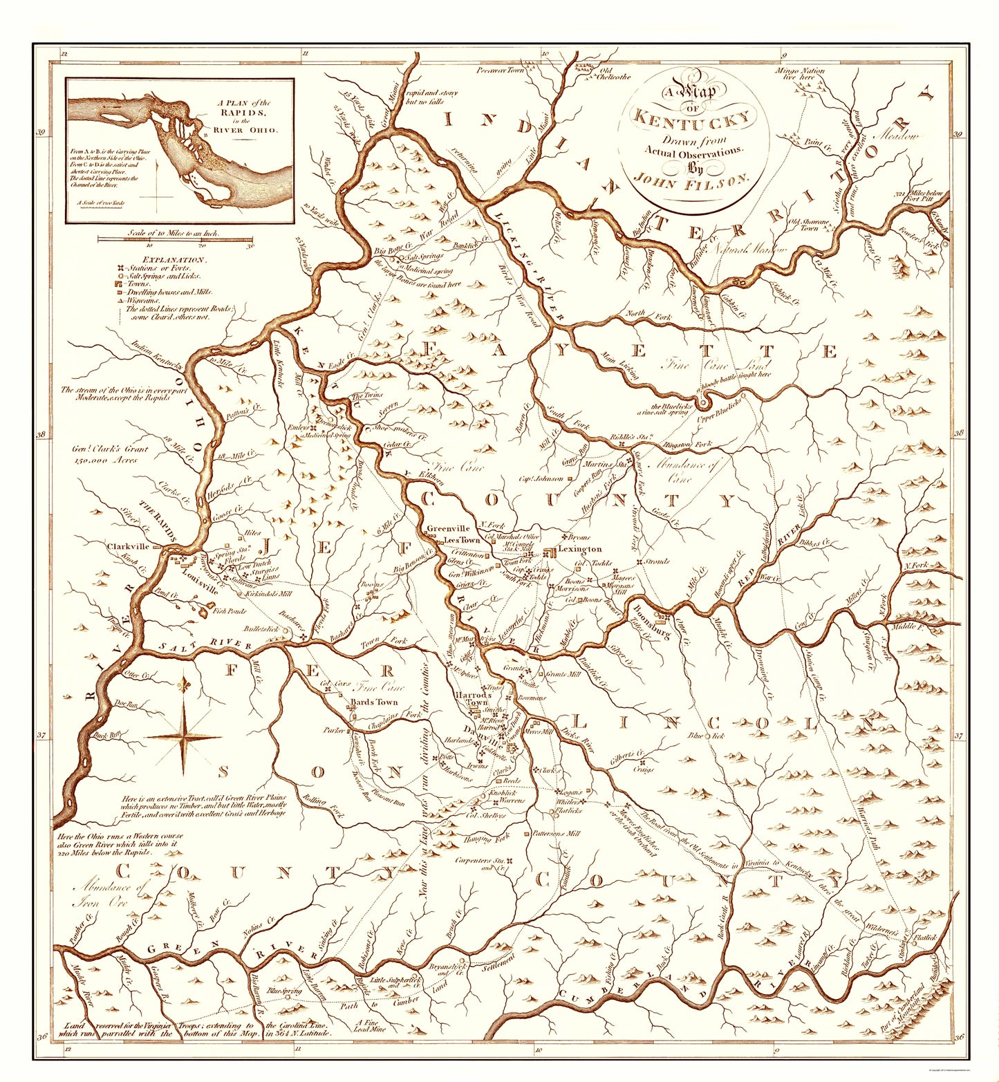 Historic State Map - Kentucky - Stockdale 1794 - 23 x 24.91 - Vintage Wall Art