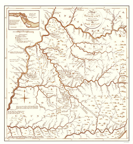 Historic State Map - Kentucky - Stockdale 1794 - 23 x 24.91 - Vintage Wall Art