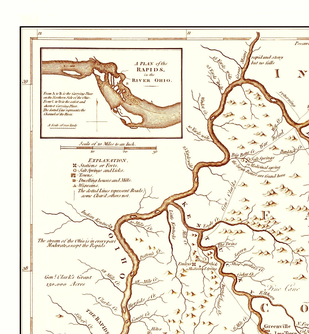 Historic State Map - Kentucky - Stockdale 1794 - 23 x 24.91 - Vintage Wall Art