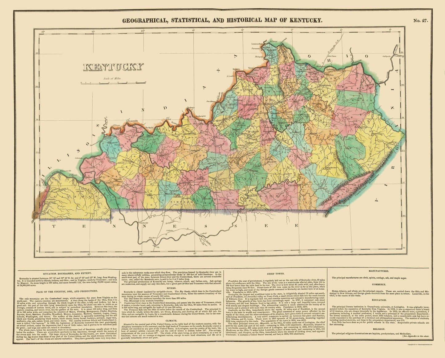 Historic State Map - Kentucky - Carey 1822 - 23 x 28.58 - Vintage Wall Art