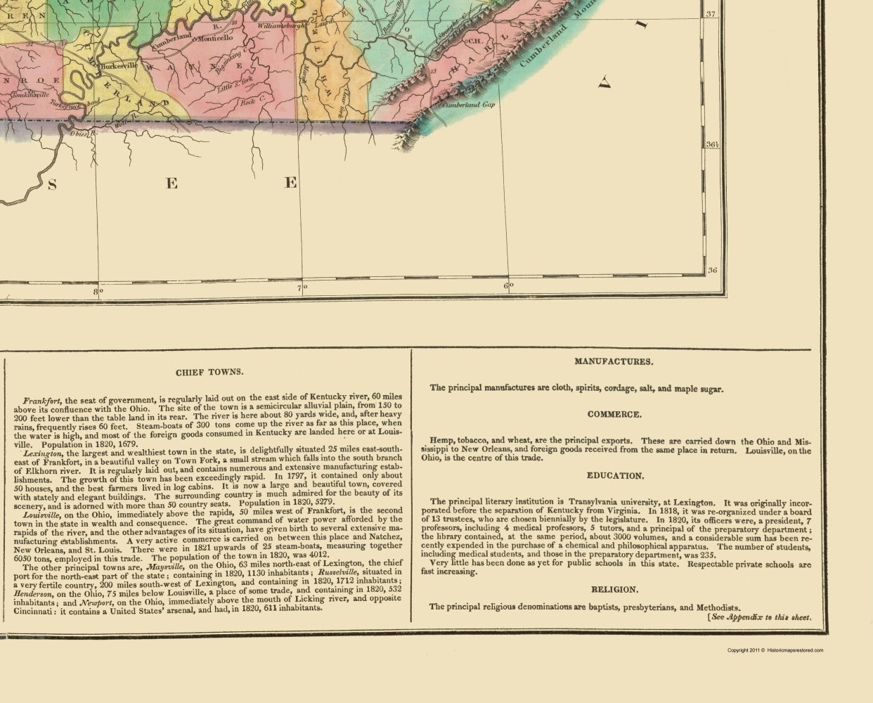 Historic State Map - Kentucky - Carey 1822 - 23 x 28.58 - Vintage Wall Art