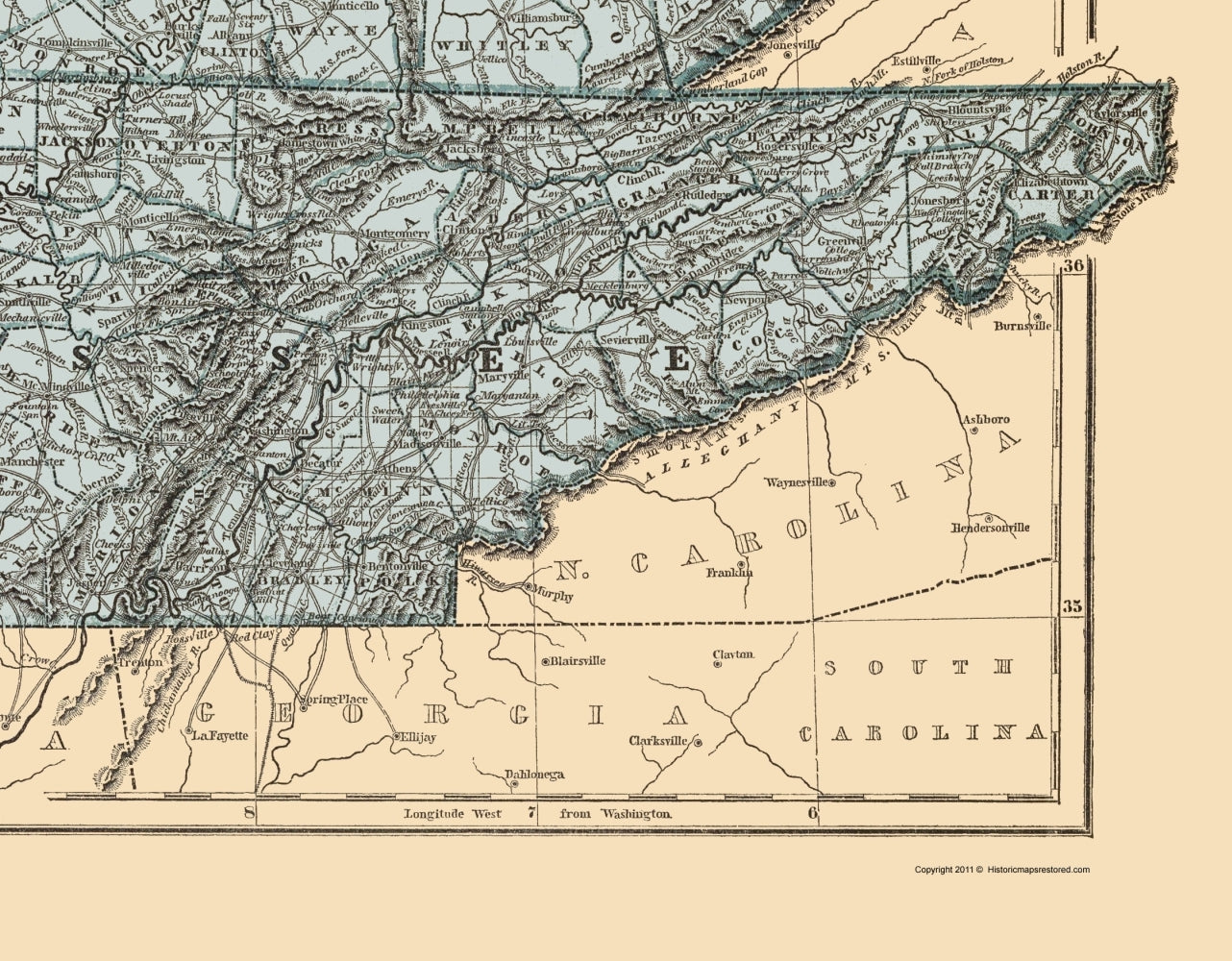 Historic State Map - Kentucky Tennessee - Morse 1845 - 23 x 29.50 - Vintage Wall Art