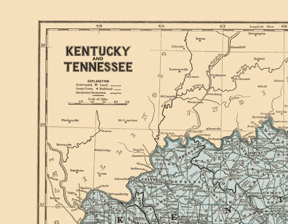 Historic State Map - Kentucky Tennessee - Morse 1845 - 23 x 29.50 - Vintage Wall Art