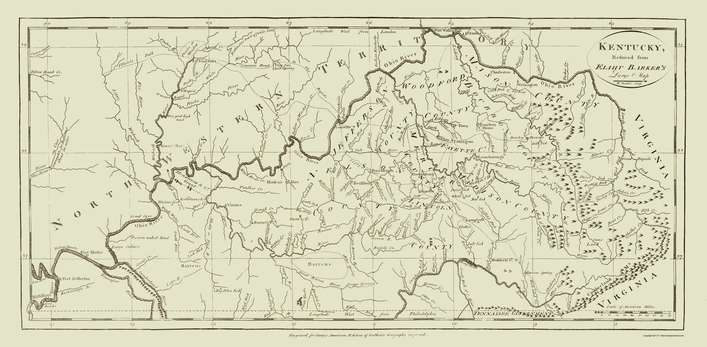 Historic State Map - Kentucky - Carey 1795 - 23 x 46.73 - Vintage Wall Art