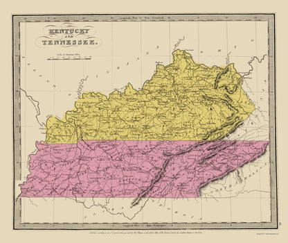 Historic State Map - Kentucky Tennessee - Illman 1834 - 23 x 27.35 - Vintage Wall Art