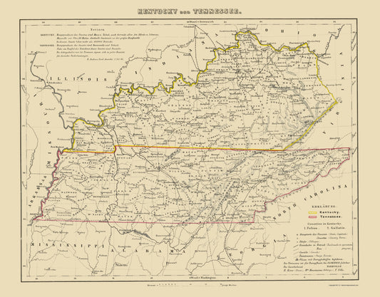 Historic State Map - Kentucky Tennessee - Westermann 1854 - 23 x 29.37 - Vintage Wall Art