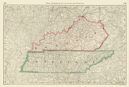 Historic State Map - Kentucky Tennessee - Rand McNally 1879 - 23 x 34.15 - Vintage Wall Art