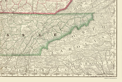 Historic State Map - Kentucky Tennessee - Rand McNally 1879 - 23 x 34.15 - Vintage Wall Art