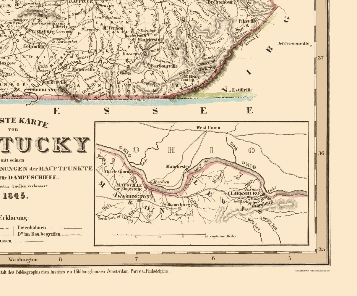 Historic State Map - Kentucky -  1845 - 23 x 27 - Vintage Wall Art