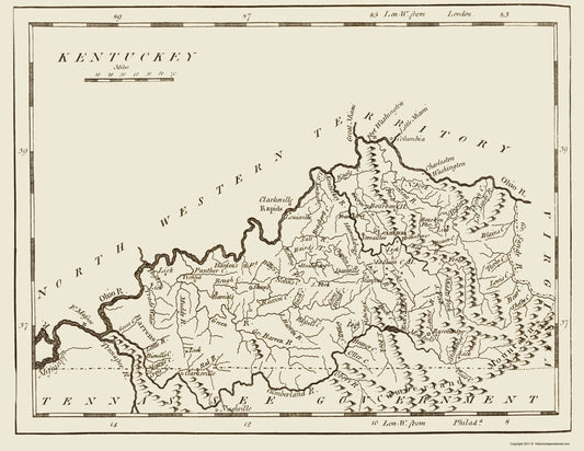 Historic State Map - Kentucky - Carey 1796 - 23 x 29.75 - Vintage Wall Art