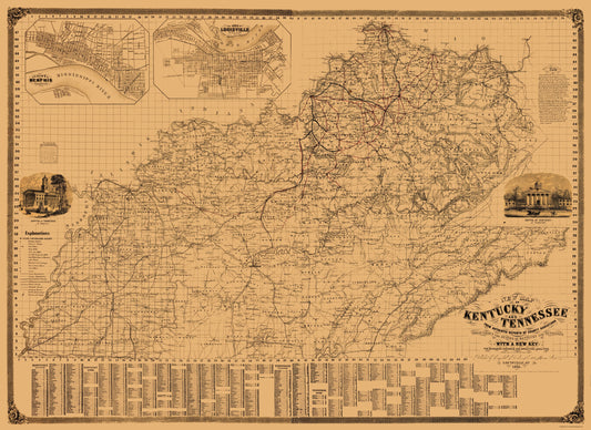 Historic State Map - Kentucky Tennessee - Campbell 1861 - 23 x 31.56 - Vintage Wall Art