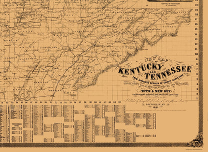 Historic State Map - Kentucky Tennessee - Campbell 1861 - 23 x 31.56 - Vintage Wall Art