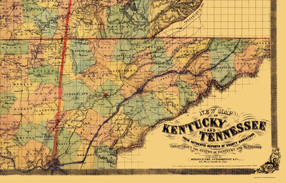 Historic State Map - Kentucky Tennessee - Middleton 1861 - 23 x 36.02 - Vintage Wall Art