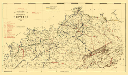 Railroad Map - Kentucky Railroad - Hoeing 1891 - Vintage Wall Art