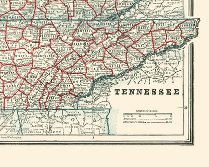 Historic State Map - Kentucky Tennessee - Rathbun 1893 - 23 x 28.70 - Vintage Wall Art