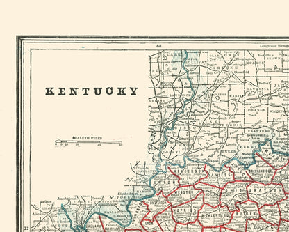 Historic State Map - Kentucky Tennessee - Rathbun 1893 - 23 x 28.70 - Vintage Wall Art