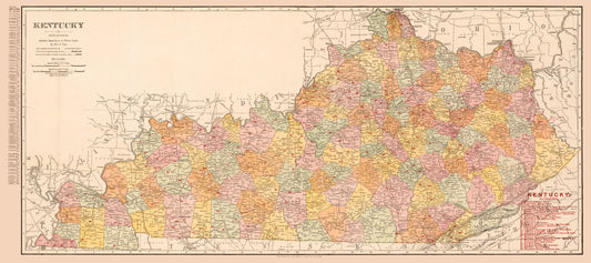 Railroad Map - Kentucky Railroads - 1905 - 51.61 x 23 - Vintage Wall Art