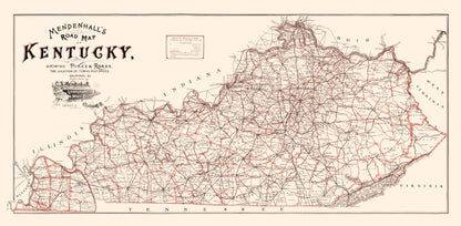 Historic State Map - Kentucky Road Map - Mendenhall 1900 - 46.91 x 23 - Vintage Wall Art