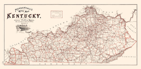 Historic State Map - Kentucky Road Map - Mendenhall 1900 - 46.91 x 23 - Vintage Wall Art