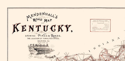 Historic State Map - Kentucky Road Map - Mendenhall 1900 - 46.91 x 23 - Vintage Wall Art