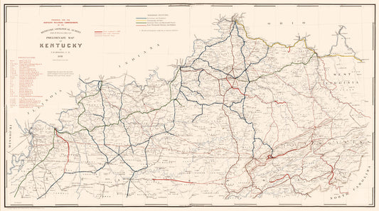 Railroad Map - Kentucky Railroads- Hoeing 1891 -  41.20 x 23 - Vintage Wall Art