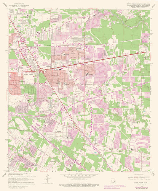 Topographical Map - East Baton Rouge Louisiana Quad - USGS 1963 - 23 x 27.91 - Vintage Wall Art