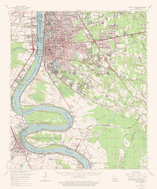 Topographical Map - Baton Rouge Louisiana Quad - USGS 1963 - 23 x 27.67 - Vintage Wall Art