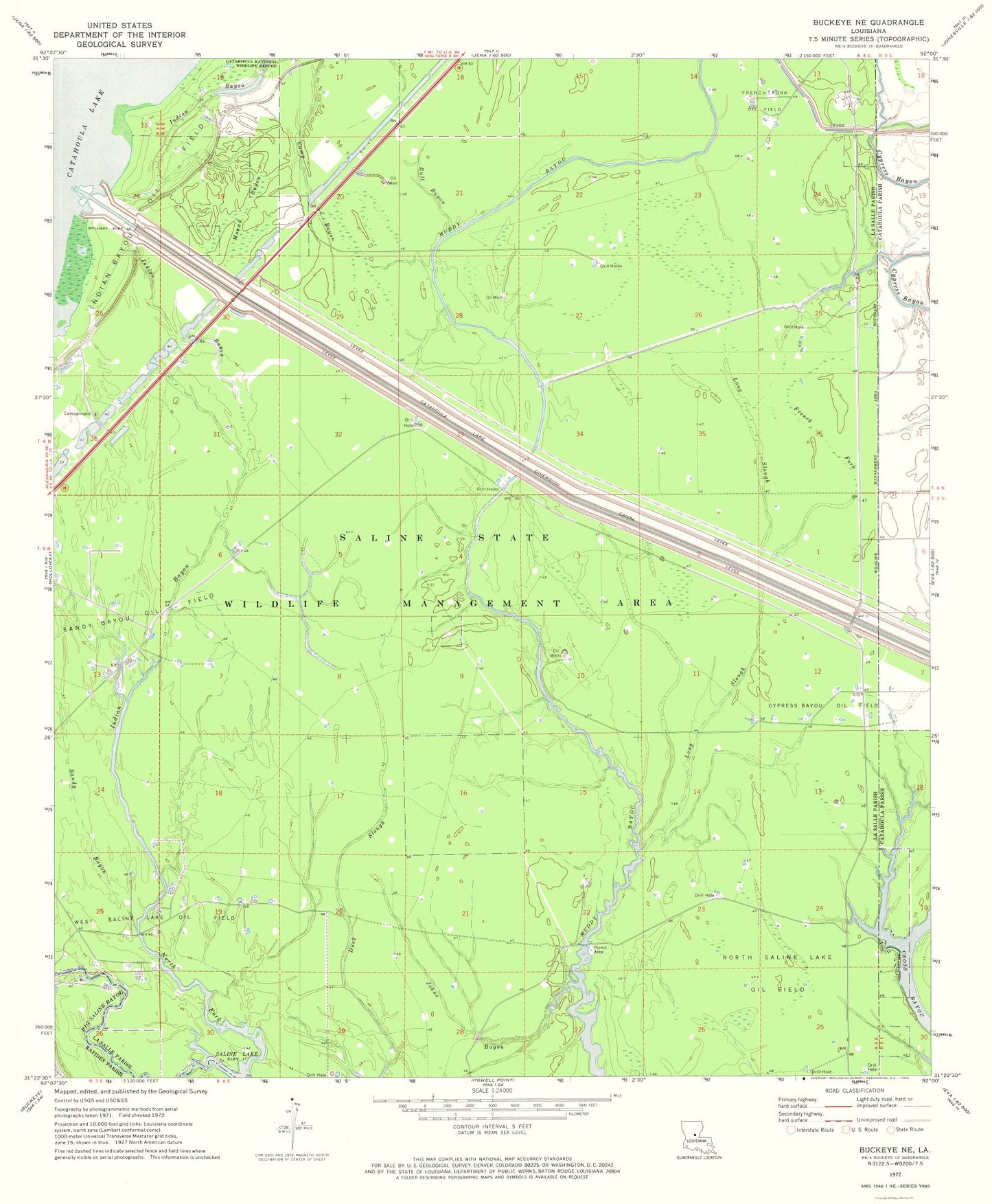 Topographical Map - North East Buckeye Louisiana Quad - USGS 1972 - 23 x 27.89 - Vintage Wall Art