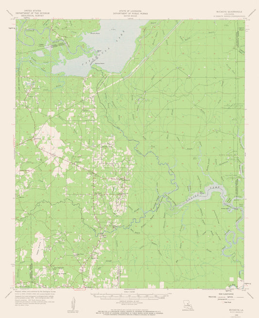 Topographical Map - Buckeye Louisiana Quad - USGS 1959 - 23 x 28.16 - Vintage Wall Art