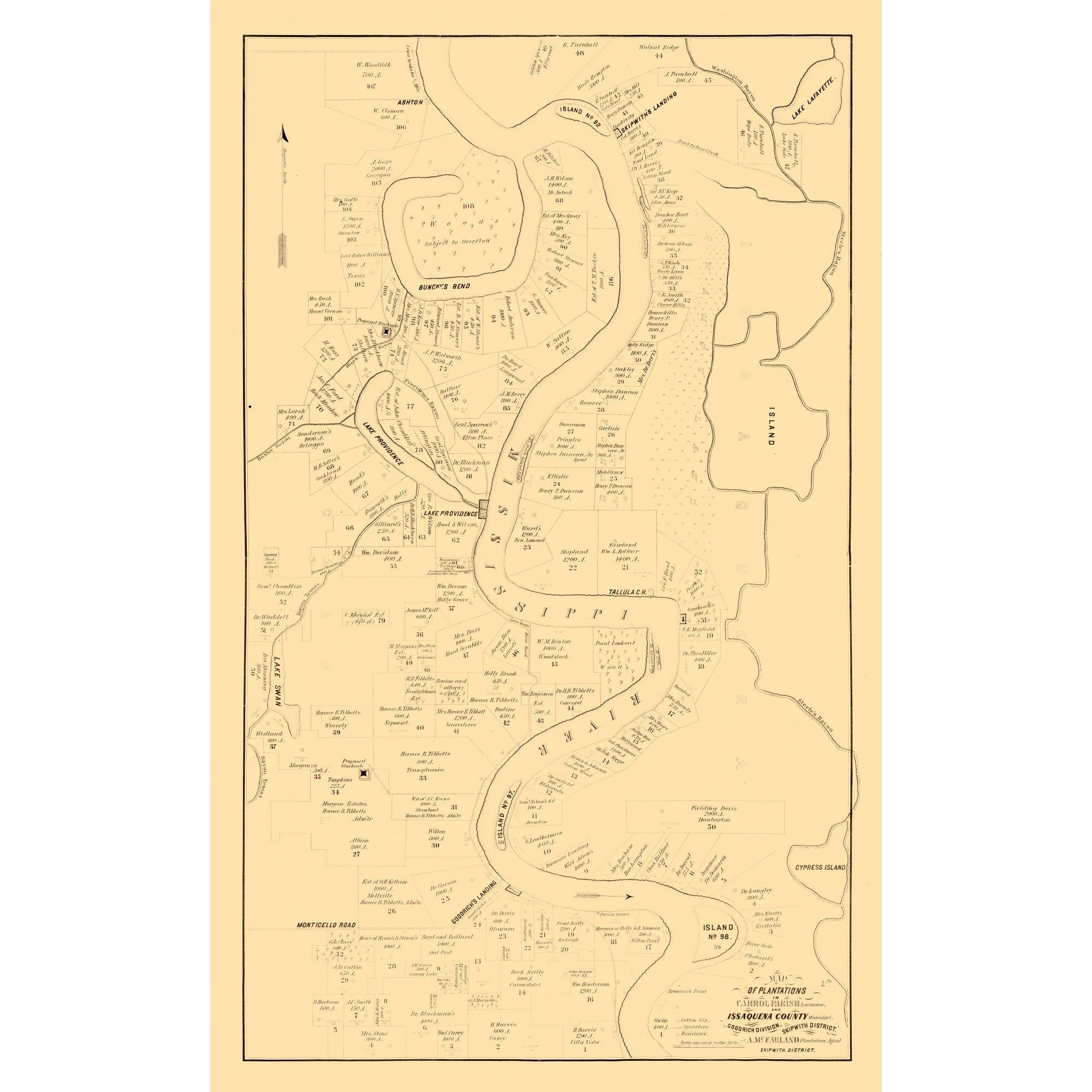 Historic County Map Carrol Parish Louisiana McFarland 1860 23 X Historic county map carrol parish louisiana mcfarland 1860 23 x