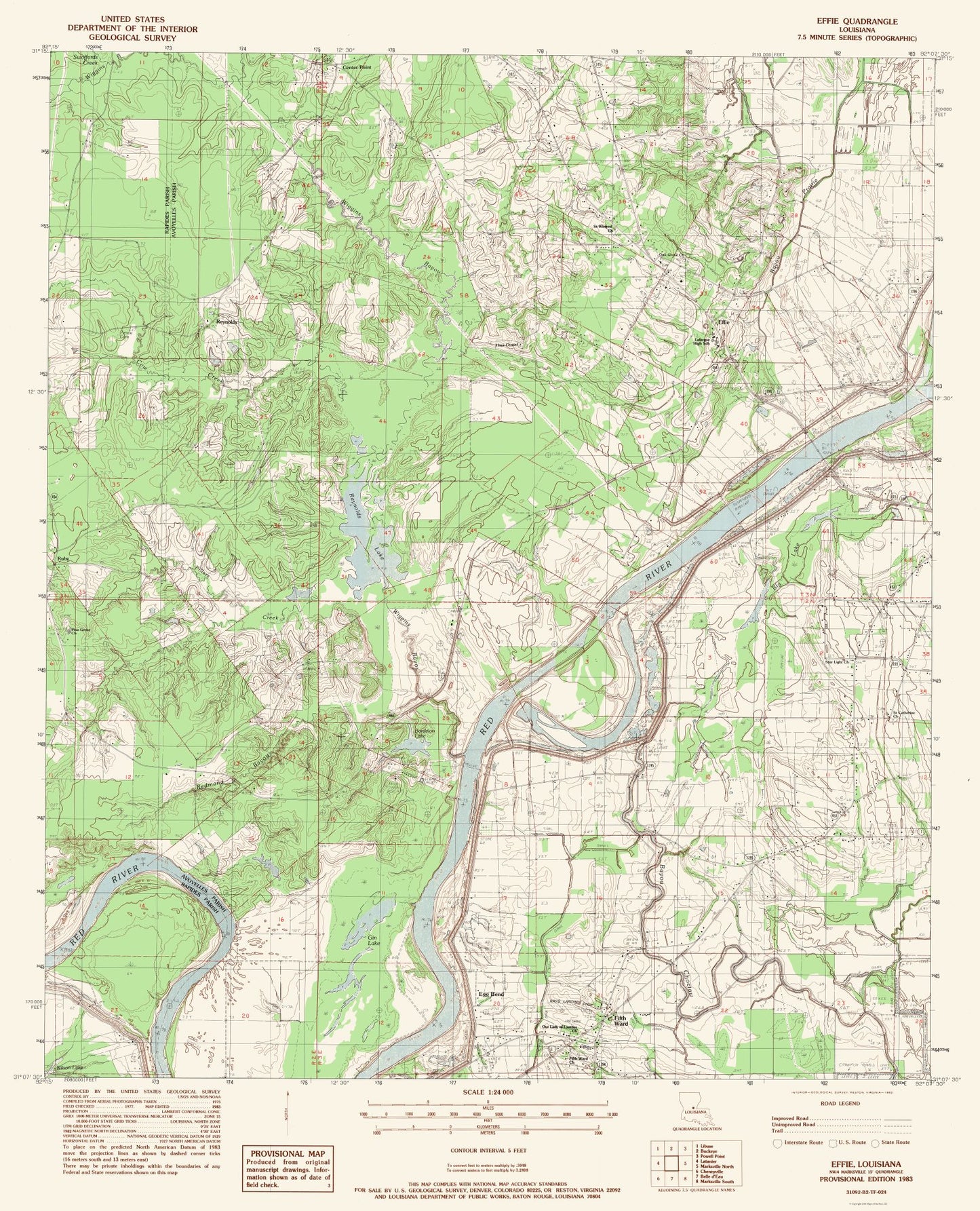 Topographical Map - Effie Louisiana Quad - USGS 1983 - 23 x 28.41 - Vintage Wall Art