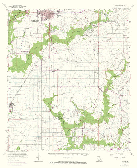 Topographical Map - Eunice Louisiana Quad - USGS 1959 - 23 x 28.07 - Vintage Wall Art