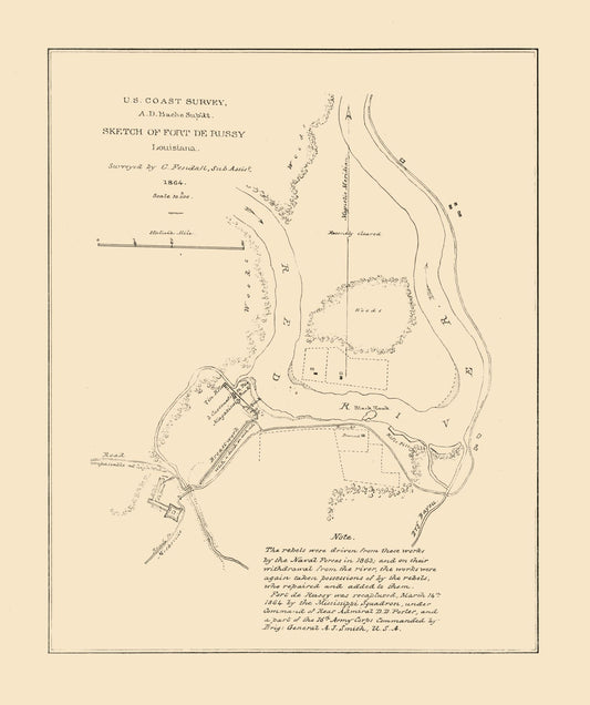 Historical Civil War Map - Fort De Russy Louisiana - Bache 1864 - 23 x 27.46 - Vintage Wall Art