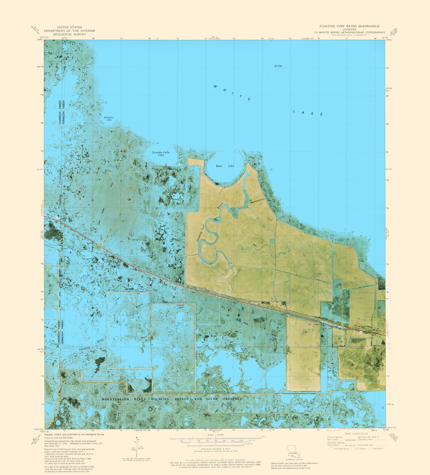 Topographical Map - Floating Turf Bayou Louisiana Quad - USGS 1979 - 23 x 25.37 - Vintage Wall Art