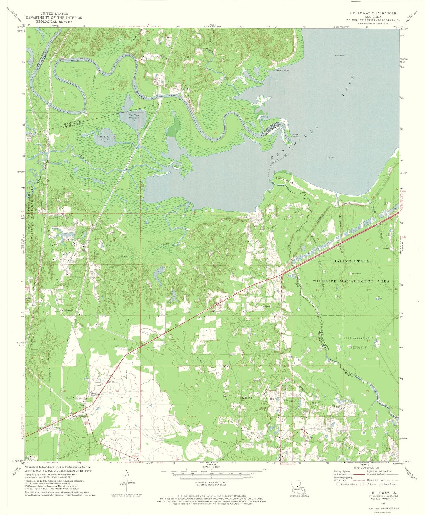 Topographical Map - Holloway Louisiana Quad - USGS 1972 - 23 x 27.90 - Vintage Wall Art