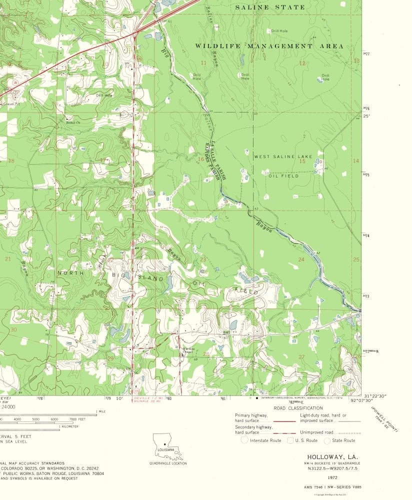 Topographical Map - Holloway Louisiana Quad - USGS 1972 - 23 x 27.90 - Vintage Wall Art