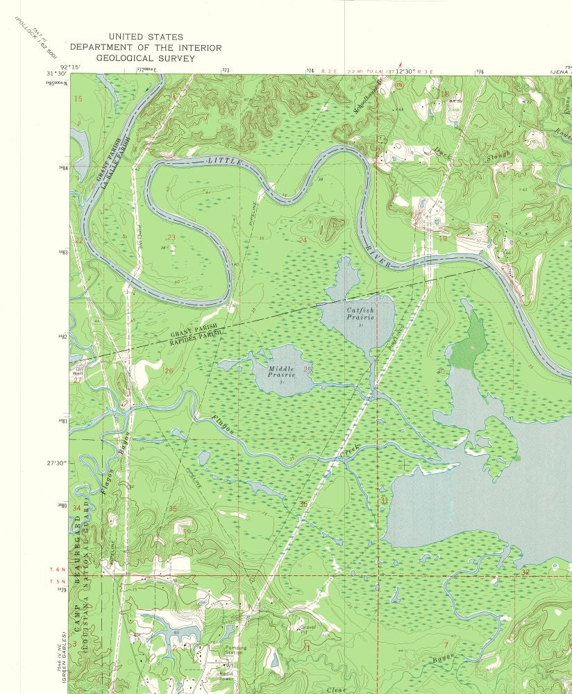 Topographical Map - Holloway Louisiana Quad - USGS 1972 - 23 x 27.90 - Vintage Wall Art