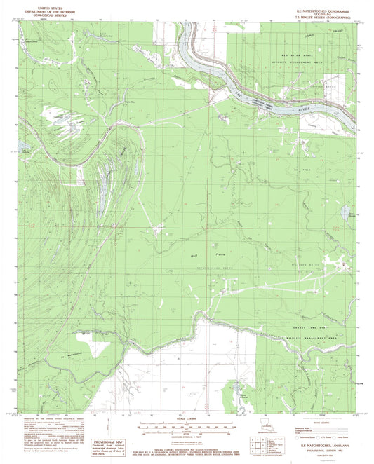 Topographical Map - Ile Natchitoches Louisiana Quad - USGS 1982 - 23 x 28.56 - Vintage Wall Art