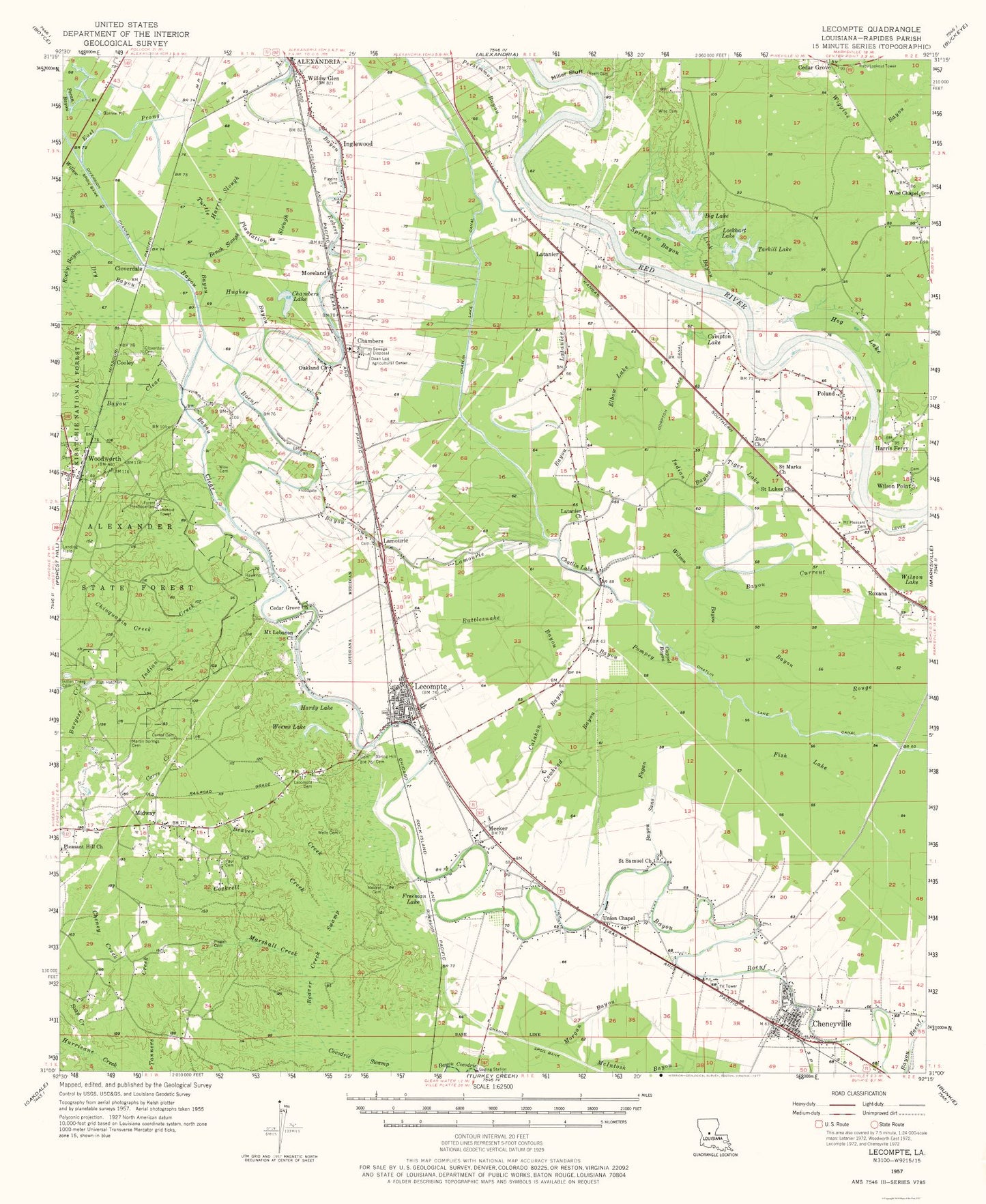 Topographical Map - Lecompte Louisiana Quad - USGS 1957 - 23 x 28.08 - Vintage Wall Art